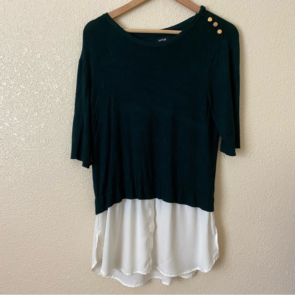 Apt. 9 Women's Dark Green and White Button-Accent Blouse